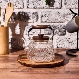 Mien 1 lt Şeffaf Kahverengi Akasya Saplı Süzgeçli Demlik