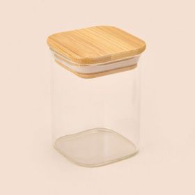 Mien 150 ml Şeffaf Açık Kahverengi Kare Mantar Kapak Cam Kavanoz