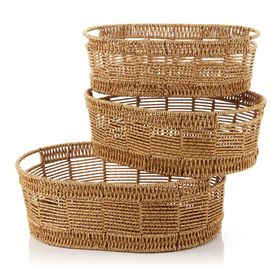 Mien 1573 3'lü Doğal Rattan Oval Çok Amaçlı Düzenleyici Sepet Seti