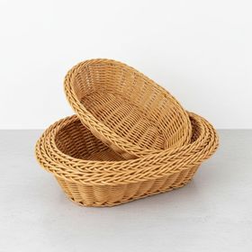 Mien 1631 Oval Rattan 3'lü Ekmek Sepeti Seti