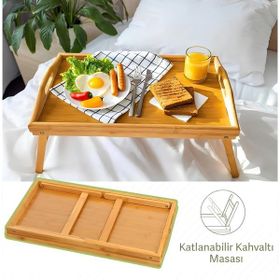 Mien 30x50 cm Katlanır Ayaklı Bambu Yatak Koltuk Servis Keyif Tepsisi