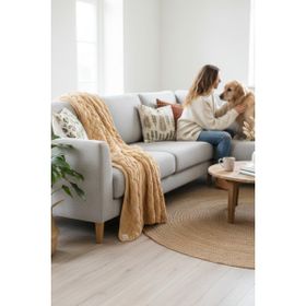 Miespiga 110x160 cm Bej Serenita Saç Örgü Triko Koltuk Şalı Battaniye