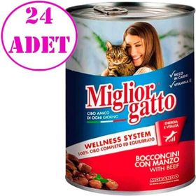 Miglior Gatto Parça Etli ve Biftekli 24x405 gr Wellness System Konserve Kedi Maması