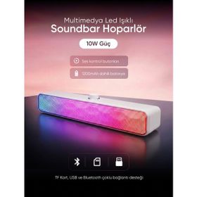 Mikado MD-SBT31 Beyaz 5Wx2 1200mAh BT RGB TF Card Type-C USB Soundbar Speaker