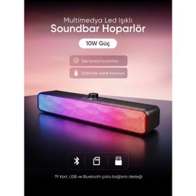 Mikado MD-SBT31 Siyah 5Wx2 1200mAh BT RGB TF Card Type-C USB Soundbar Speaker