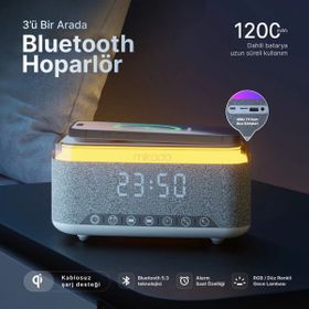 Mikado MD-W8 1200 mAh 10 W Gri RGB Gece Lambası Özellikli Alarmlı Saat Beyaz Bluetooth Speaker