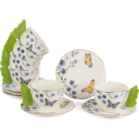 Mikasa Moor Butterfly Lovers Renkli Porselen 6'lı Kahve Fincanı ve Tabağı Seti