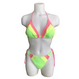 Mila Pembe Sarı Yeşil Bağlama Detaylı Küçük Üçgen Bikini