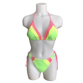 Mila Pembe Sarı Yeşil Bağlama Detaylı Küçük Üçgen Bikini