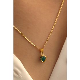 Milet Kuyumculuk 14 Ayar Altın Yeşil Akik Valentino Zincir Kolye
