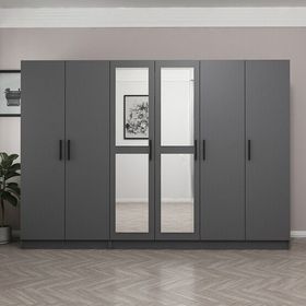 Minar Kale 6 Kapaklı 2 Çekmeceli Aynalı Antrasit Gardırop