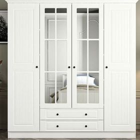 Minar Kale Beyaz 4 Kapaklı 2 Çekmeceli Aynalı Gardırop