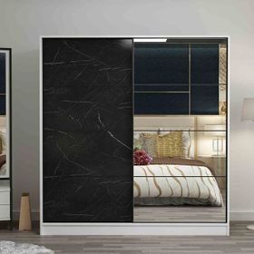 Minar Kale Beyaz Royal Mermer 180 cm 2 Kapaklı Aynalı Sürgülü Dolap