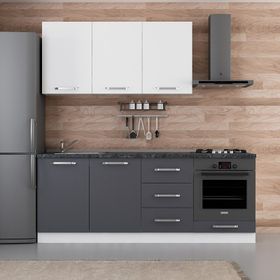 Minar Mobilya 210-A6 Beyaz Antrasit 210 cm Hazır Mutfak Dolabı