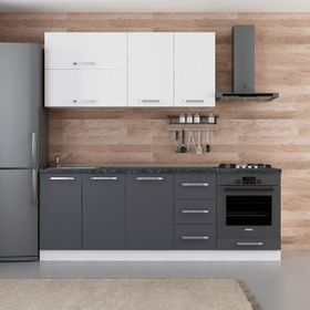 Minar Mobilya 225-A3 Beyaz Antrasit 225 cm Hazır Mutfak Dolabı