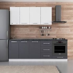 Minar Mobilya 230-A6 Beyaz Antrasit 230 cm Hazır Mutfak Dolabı