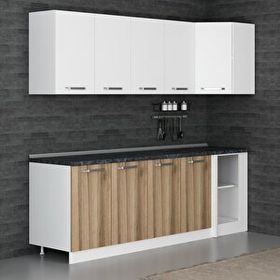 Minar Mobilya Beyaz-Ceviz K240D1 240 cm Köşe Mutfak Dolabı