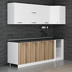 Minar Mobilya Beyaz-Ceviz K240D2 240 cm Köşe Mutfak Dolabı