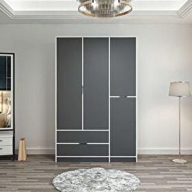 Minar Mobilya Elina 3 Kapaklı Beyaz Antrasit Dolap
