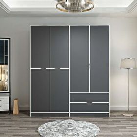 Minar Mobilya Elina 4 Kapaklı Antrasit Beyaz Dolap