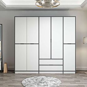 Minar Mobilya Elina 5 Kapaklı Beyaz Antrasit Dolap