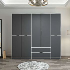 Minar Mobilya Elina 5 Kapaklı Beyaz Antrasit Dolap