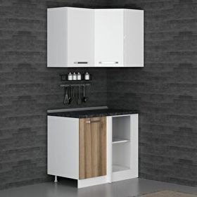 Minar Mobilya K105D1 Beyaz-Ceviz 105 cm Köşe Mutfak Dolabı
