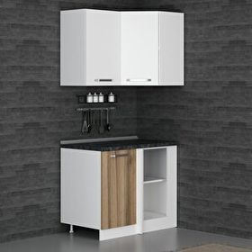 Minar Mobilya K105D1 Beyaz-Ceviz 105 cm Köşe Mutfak Dolabı