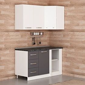 Minar Mobilya K145A2 Beyaz-Antrasit 145 cm Köşe Mutfak Dolabı