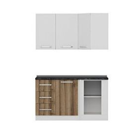 Minar Mobilya K145D2 Beyaz-Ceviz 145 cm Köşe Mutfak Dolabı