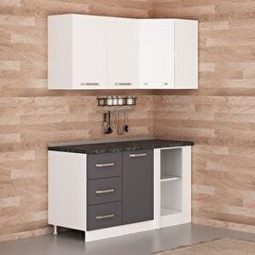 Minar Mobilya K150A3 Beyaz-Antrasit 150 cm Köşe Mutfak Dolabı