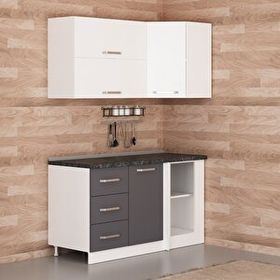 Minar Mobilya K150A4 Beyaz-Antrasit 150 cm Köşe Mutfak Dolabı