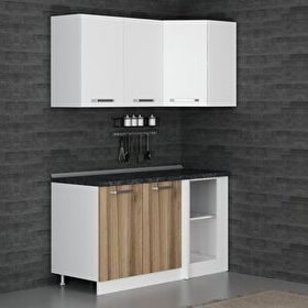 Minar Mobilya K150D1 Beyaz-Ceviz 150 cm Köşe Mutfak Dolabı
