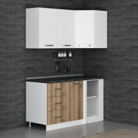 Minar Mobilya K150D3 Beyaz-Ceviz 150 cm Köşe Mutfak Dolabı