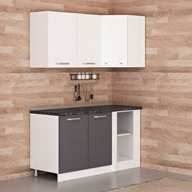 Minar Mobilya K155A1 Beyaz-Antrasit 155 cm Köşe Mutfak Dolabı