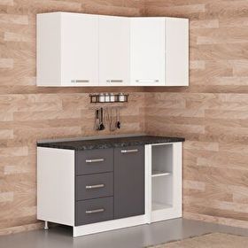 Minar Mobilya K155A2 Beyaz-Antrasit 155 cm Köşe Mutfak Dolabı