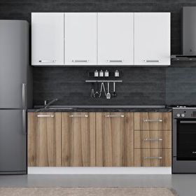 Minar Mobilya K190D1 Beyaz-Ceviz 190 cm Köşe Mutfak Dolabı