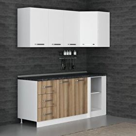 Minar Mobilya K190D2 Beyaz-Ceviz 190 cm Köşe Mutfak Dolabı