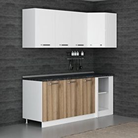 Minar Mobilya K200D1 Beyaz-Ceviz 200 cm Köşe Mutfak Dolabı
