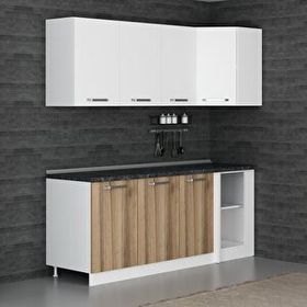 Minar Mobilya K205D1 Beyaz-Ceviz 200 cm Köşe Mutfak Dolabı