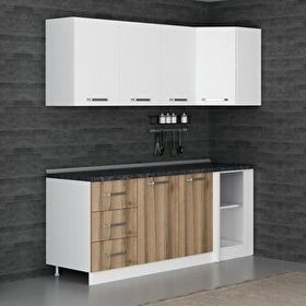 Minar Mobilya K205D2 Beyaz-Ceviz 200 cm Köşe Mutfak Dolabı