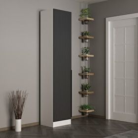 Minar Mobilya Kale 210 cm 1 Kapaklı 1b Raf Beyaz Mebran Çizgili Antrasit Portmanto