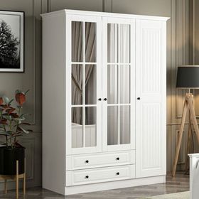 Minar Mobilya Kale 3 Mebran Kapaklı 2 Çekmeceli Taçlı Beyaz 190 cm Dolap