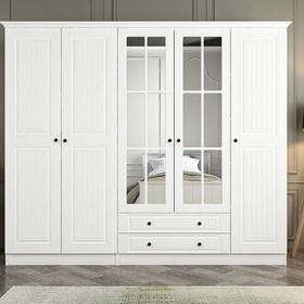 Minar Mobilya Kale 5 Mebran Kapaklı 2 Çekmeceli Taçlı Dolap - Beyaz 190 cm Dolap
