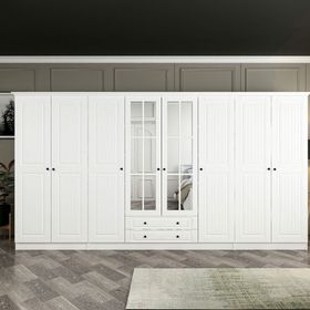 Minar Mobilya Kale 8 Mebran Kapaklı 2 Çekmeceli Taçlı Beyaz 190 cm Dolap
