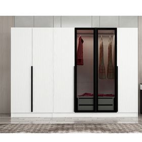 Minar Mobilya Kale Plus210 6 Mebran Kapaklı 2 Çekmeceli Beyaz Mebran Füme Cam Dolap