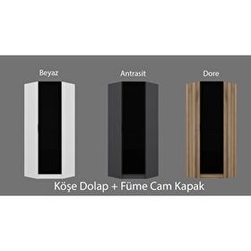 Minar Mobilya Minar Kale 1 Füme Cam Kapaklı Antrasit Köşe Dolap
