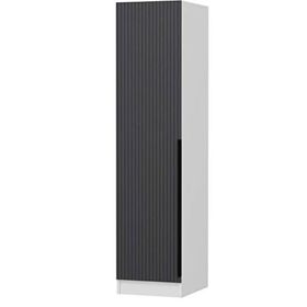 Minar Mobilya Minar Kale 1 Kapaklı Beyaz Antrasit Çizgili Mebran 190 CM Dolap