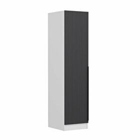 Minar Mobilya Minar Kale 1 Kapaklı Raflı Antrasit Beyaz Çizgili Mebran 190 CM Dolap