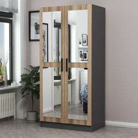 Minar Mobilya Minar Kale 2 Kapaklı 2 Aynalı Antrasit Dore 210 CM Dolap